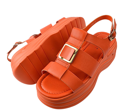 Sandale casual, dama, PASS COLLECTION, DL40003 portocaliu, piele naturala